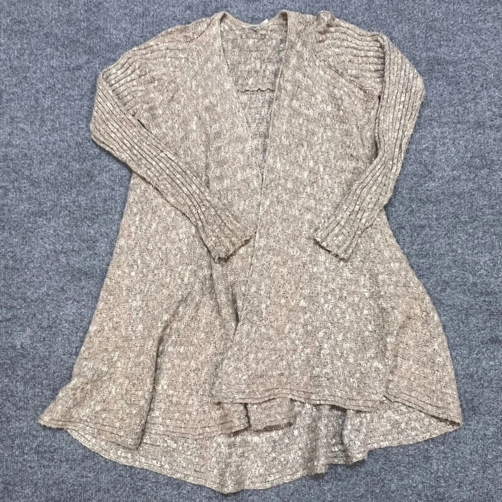 Free People Cardigan Womens S Beige Marled Knit Open Front Long Sleeve Boho